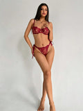 SHEIN Aloruh 2pcs Sky Blue Embroidered Lace-Up Women's Lingerie Set Boobless Lingerie Set Lace Bra Set Butterfly Lingerie Set Lingerie Set Red Burgundy Lingerie Set