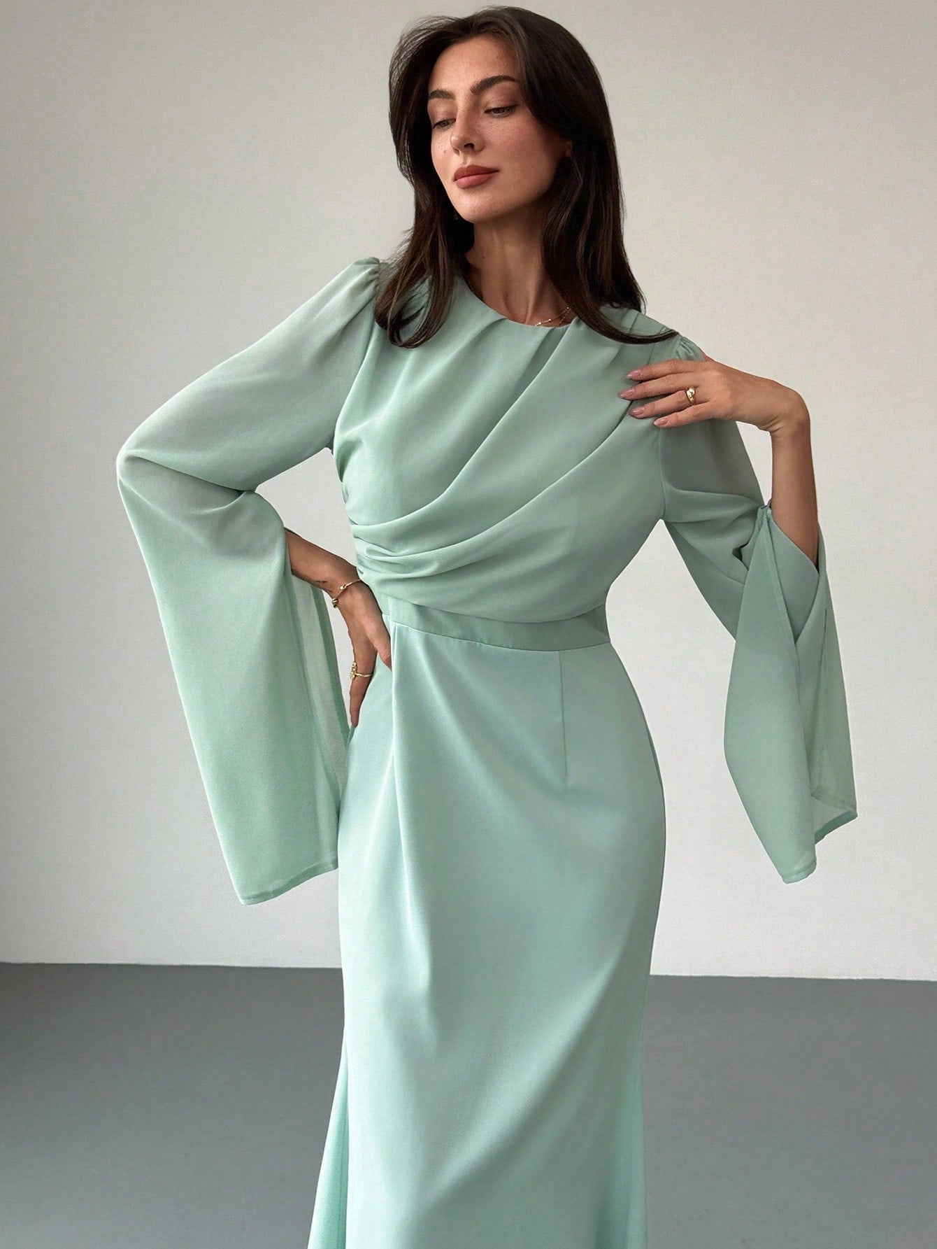 SHEIN Aloruh Elegant Green Party Dress For Women High-End Party Long S | Dress