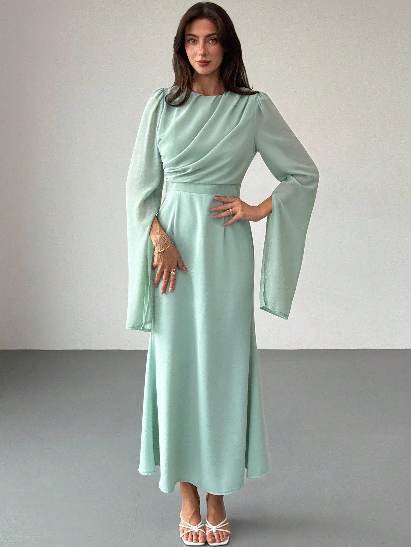 SHEIN Aloruh Elegant Green Party Dress For Women High-End Party Long S | Dress