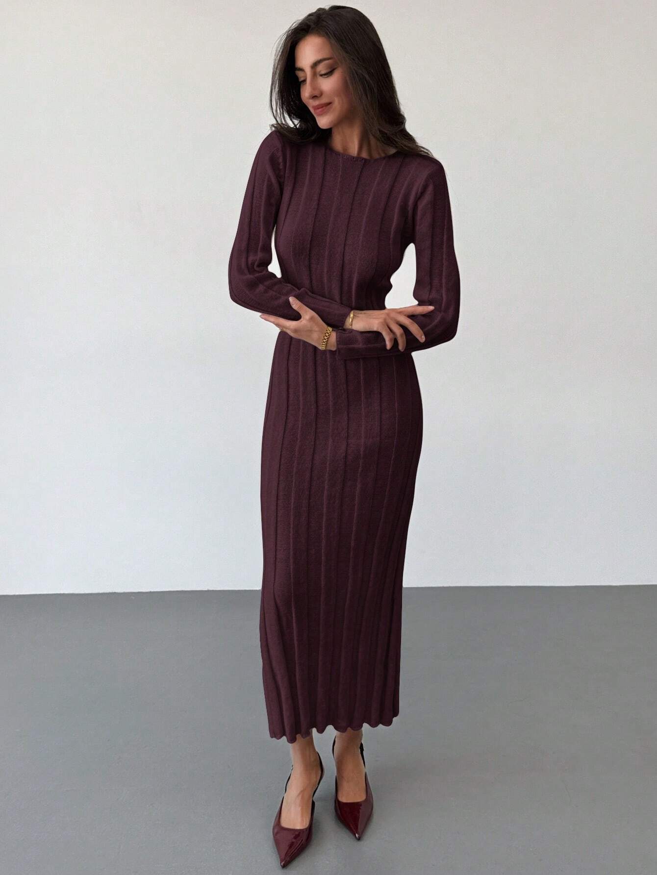 SHEIN Aloruh New Arrival Round Neck Long Sweater Dress | Dress