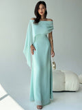SHEIN Aloruh New Off Shoulder Boat Neck Asymmetric Ruffle Fitted Dress