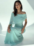 SHEIN Aloruh New Off Shoulder Boat Neck Asymmetric Ruffle Fitted Dress
