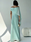 SHEIN Aloruh New Off Shoulder Boat Neck Asymmetric Ruffle Fitted Dress