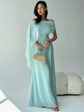 SHEIN Aloruh New Off Shoulder Boat Neck Asymmetric Ruffle Fitted Dress