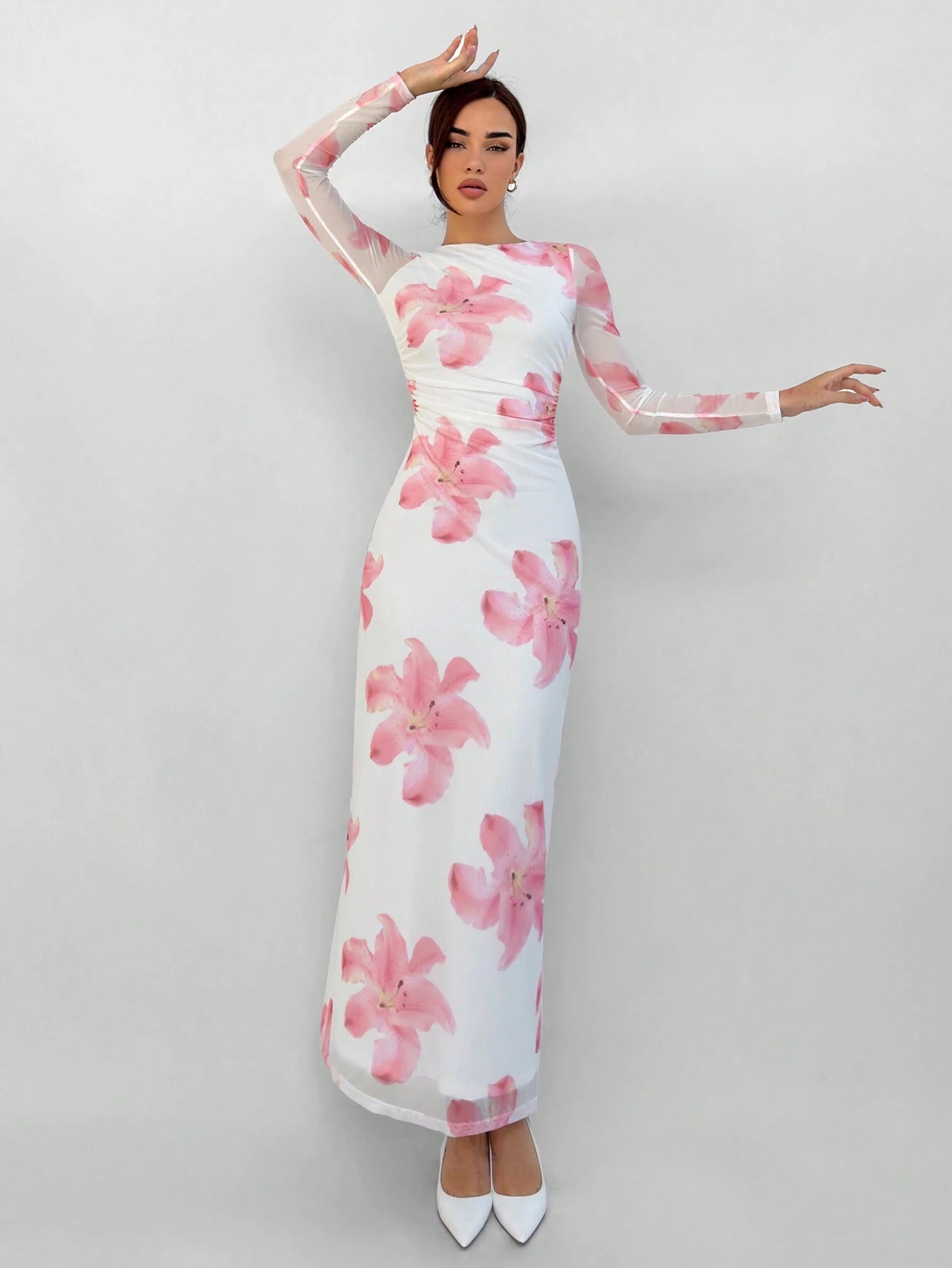  | SHEIN Aloruh Romantic Date Night Floral Print Pleated Long Sleeve Dress For Women | Dress | Shein | OneHub