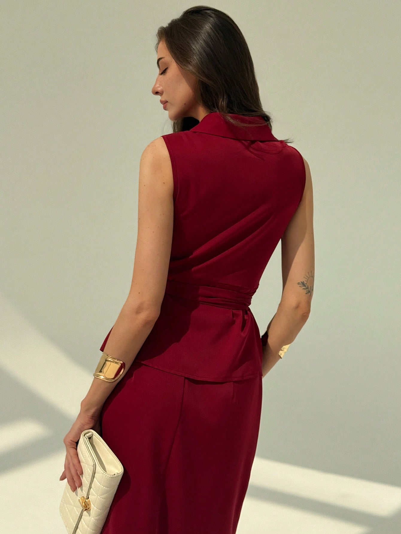  | Aloruh Women's 2 Pieces Set Elegant Solid Color Wrap Camisole And Skirt, Summer Summer Commuting Simple Casual Elegant Slim Wine Red Suit Lace Elegant Vacation Outfits Woman Tie Front Top | Top and Pant Set | Shein | OneHub