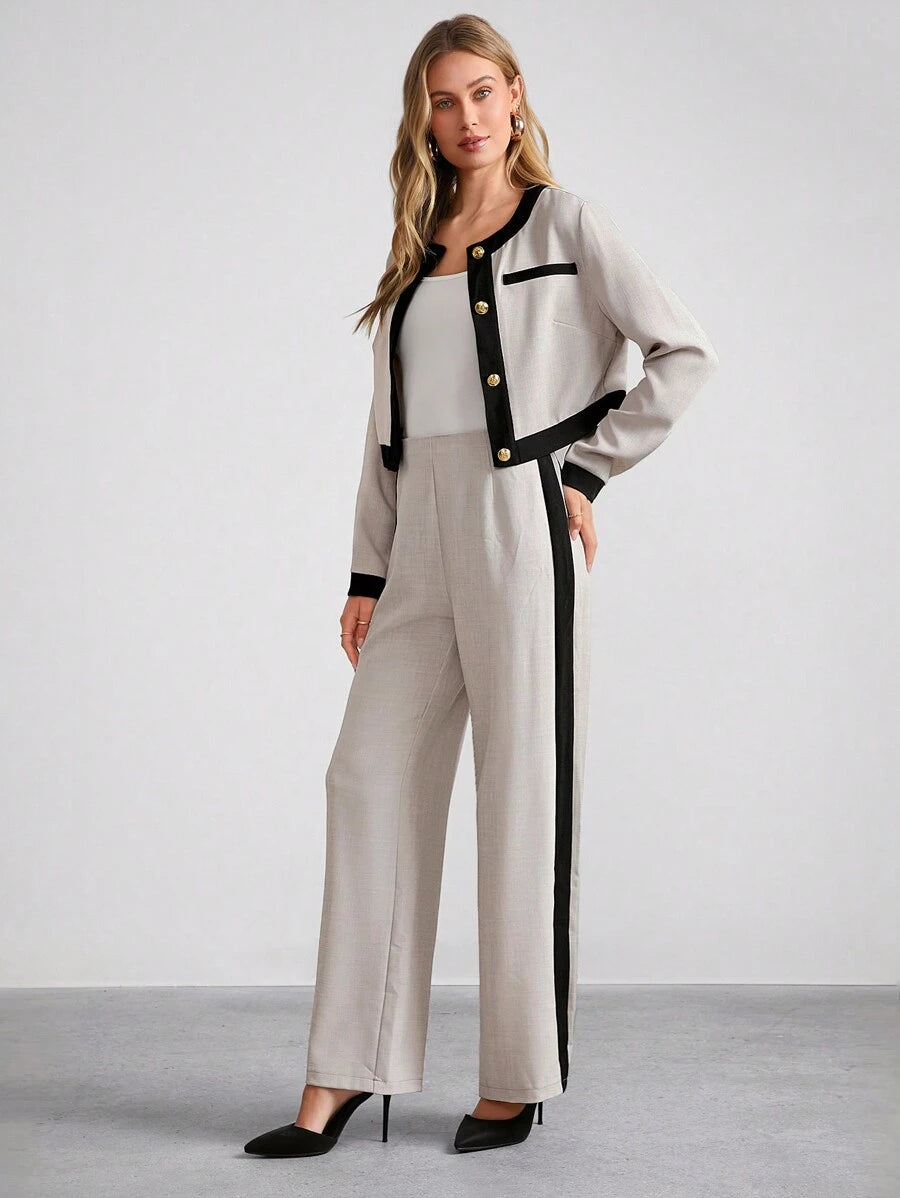  | SHEIN Amorya Women Contrast Color Trim Pants Sets | Top and Pant Set | Shein | OneHub