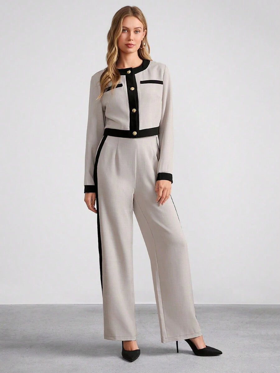  | SHEIN Amorya Women Contrast Color Trim Pants Sets | Top and Pant Set | Shein | OneHub