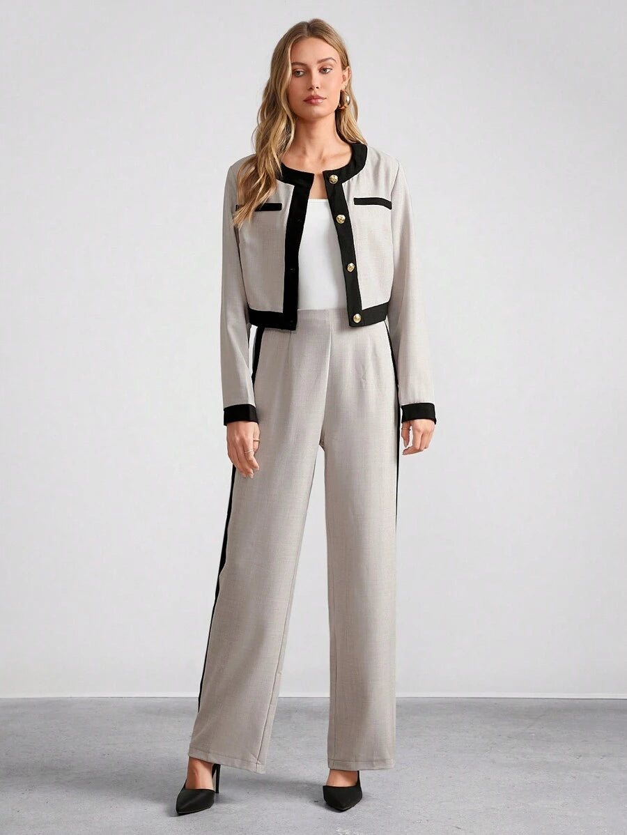  | SHEIN Amorya Women Contrast Color Trim Pants Sets | Top and Pant Set | Shein | OneHub