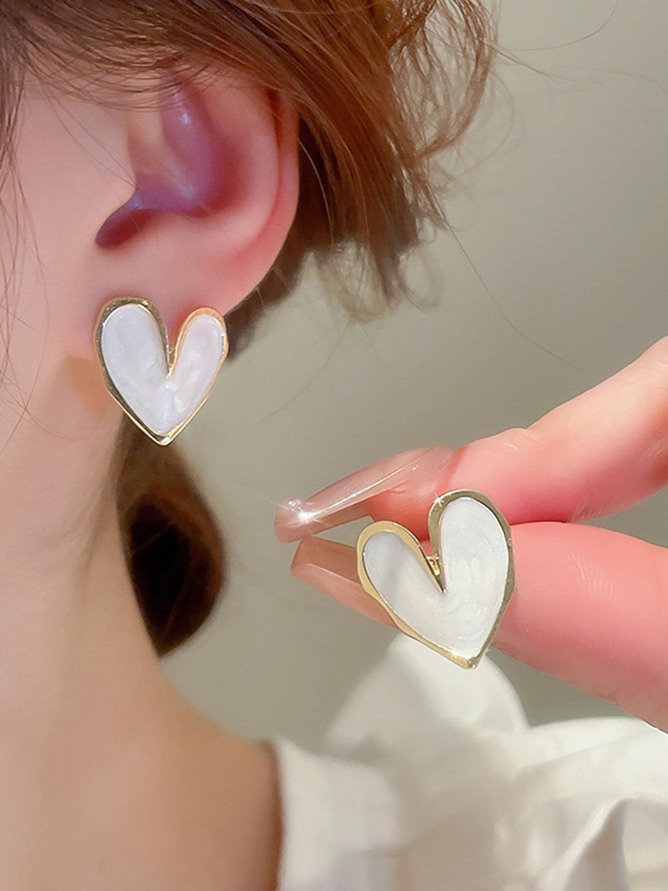  | SHEIN Andkiss 1pair Fashionable Zinc Alloy Heart Stud Earrings For Women For Daily Decoration Valentines,Mom,Mother,Mother's Day,Gift | Earrings | Shein | OneHub