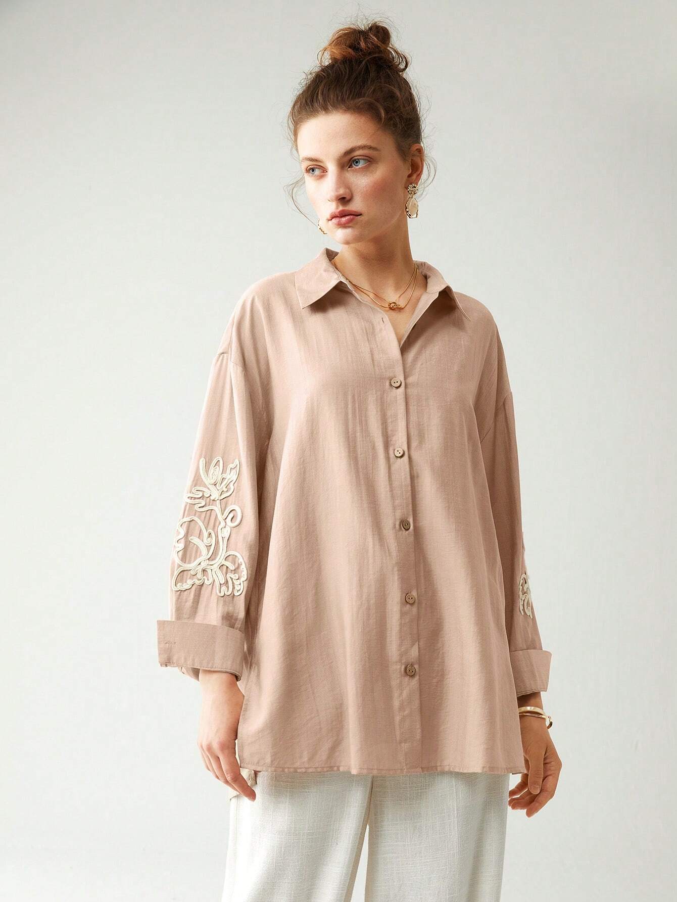  | SHEIN Anewsta Cotton Linen Texture Vacation Rose Hand Cranked Shirts | Blouse | Shein | OneHub