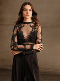  | SHEIN Anewsta Crochet Mesh Embroidery Sexy See-Through Blouse | Top | Shein | OneHub