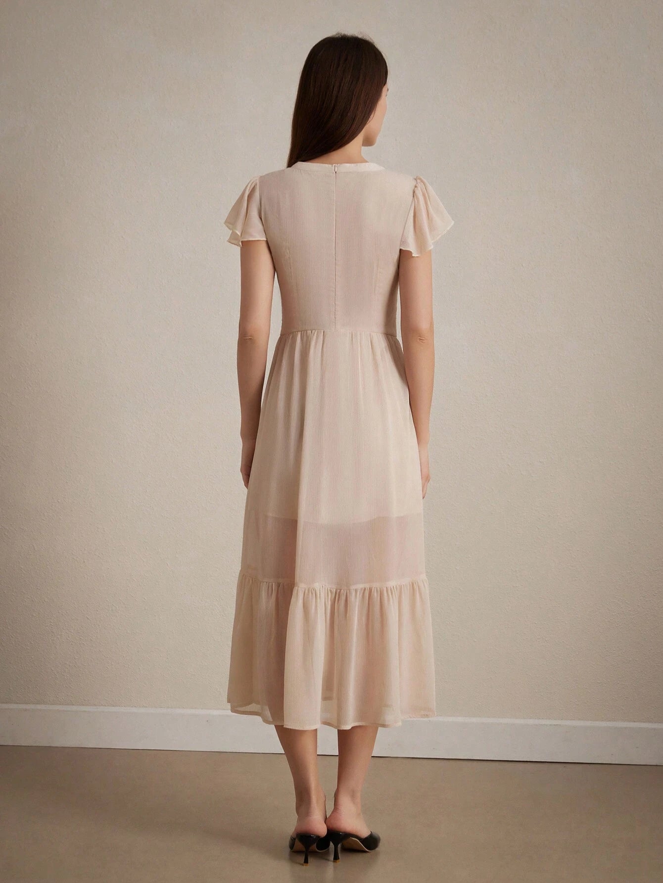  | SHEIN Aveloria Modichic Chiffon Waist-Cinching Short Flare Sleeve Dress, Elegant And Slimming | Dress | Shein | OneHub