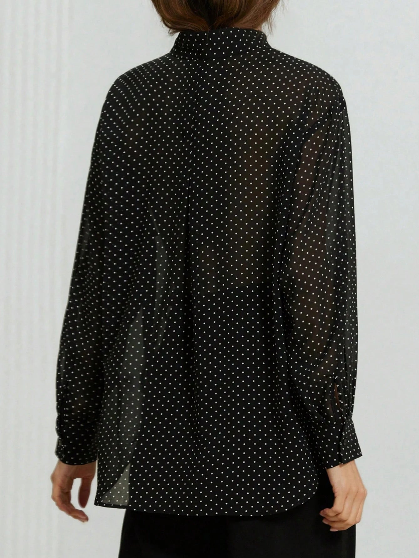  | SHEIN Aveloria Modichic Classic Black & White Polka Dot Chiffon Sheer Collared Long Sleeve Shirt For Women | Top | Shein | OneHub