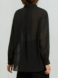  | SHEIN Aveloria Modichic Classic Black & White Polka Dot Chiffon Sheer Collared Long Sleeve Shirt For Women | Top | Shein | OneHub