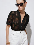  | SHEIN Aveloria Modichic Elegant Lightweight Summer Vacation Versatile Elaborately Crafted Sexy Hollow Out Design Loose Fit V-Neck Puff Sleeve Blouse For Women | Top | Shein | OneHub