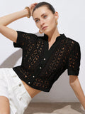  | SHEIN Aveloria Modichic Elegant Lightweight Summer Vacation Versatile Elaborately Crafted Sexy Hollow Out Design Loose Fit V-Neck Puff Sleeve Blouse For Women | Top | Shein | OneHub