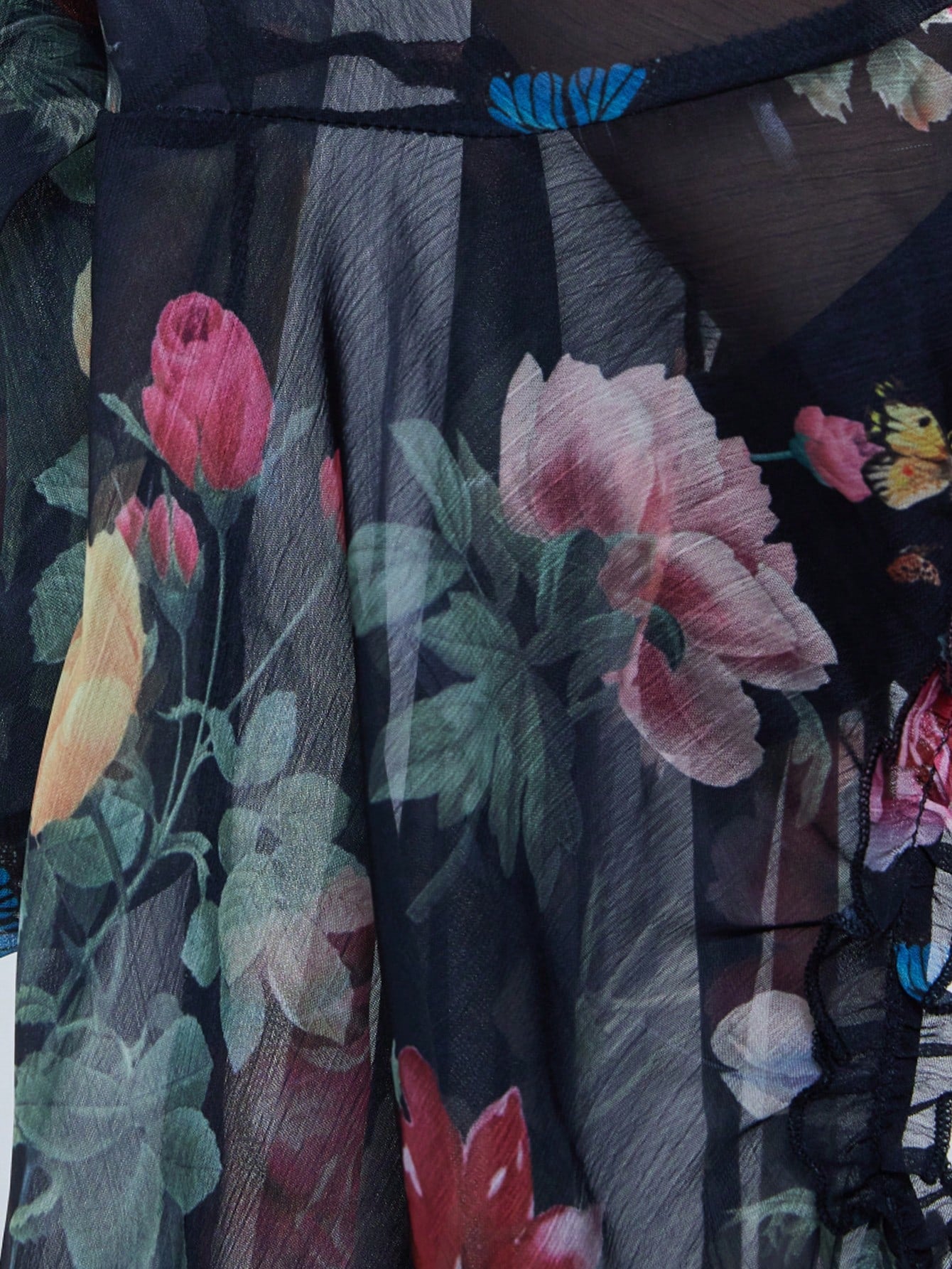  | SHEIN Aveloria Modichic Women's V-Neck Floral Print Patchwork Ruffled Chiffon Long Sleeve Cropped Blouse Fall Cloth For Women | Blouse | Shein | OneHub