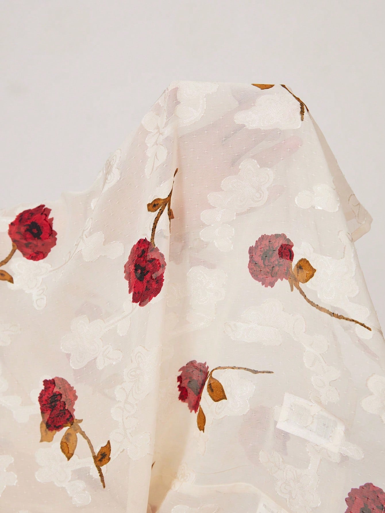 SHEIN Aveloria Rosie V-Neck Double Layer Ruffle Trim Sheer Cut-Out Floral Chiffon Women Long Sleeve Cropped Blouse, Romantic Italian Style Elegant Fashionable Style For Spring Fall