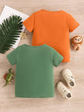 | SHEIN Baby Boy 2pcs/Set Cute Animal Dinosaur & Lion Pattern Print Short Sleeve T-Shirt For Spring And Summer | Dress | Shein | OneHub