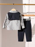  | SHEIN Baby Boy 2pcs Set: Striped Stylish Shirt And Black Suit Pants | Dress | Shein | OneHub