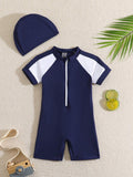  | SHEIN Baby Boy Colorblock Zipper Front One Piece Swimsuit With Swim Cap | Dress | Shein | OneHub