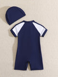  | SHEIN Baby Boy Colorblock Zipper Front One Piece Swimsuit With Swim Cap | Dress | Shein | OneHub