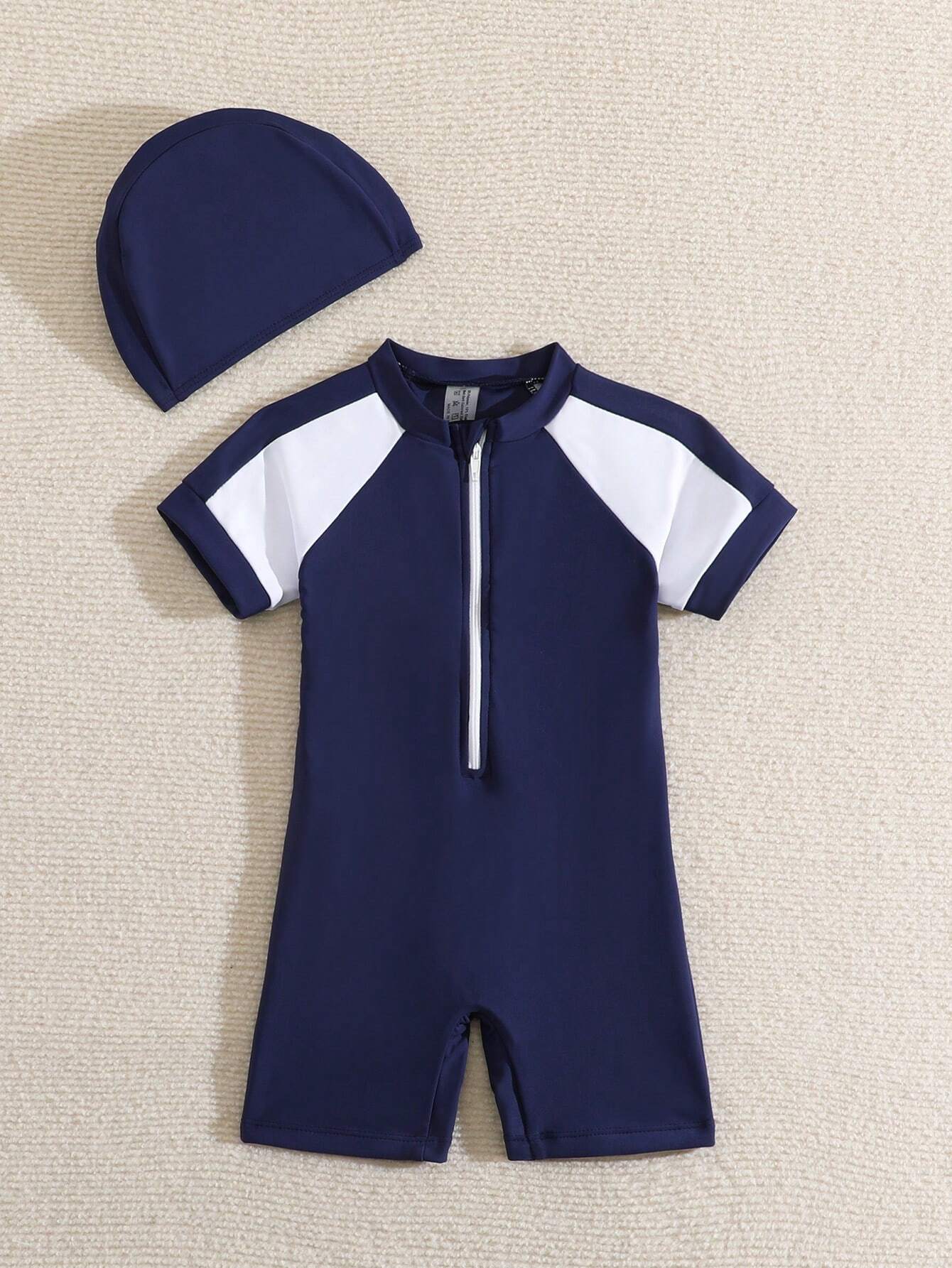  | SHEIN Baby Boy Colorblock Zipper Front One Piece Swimsuit With Swim Cap | Dress | Shein | OneHub