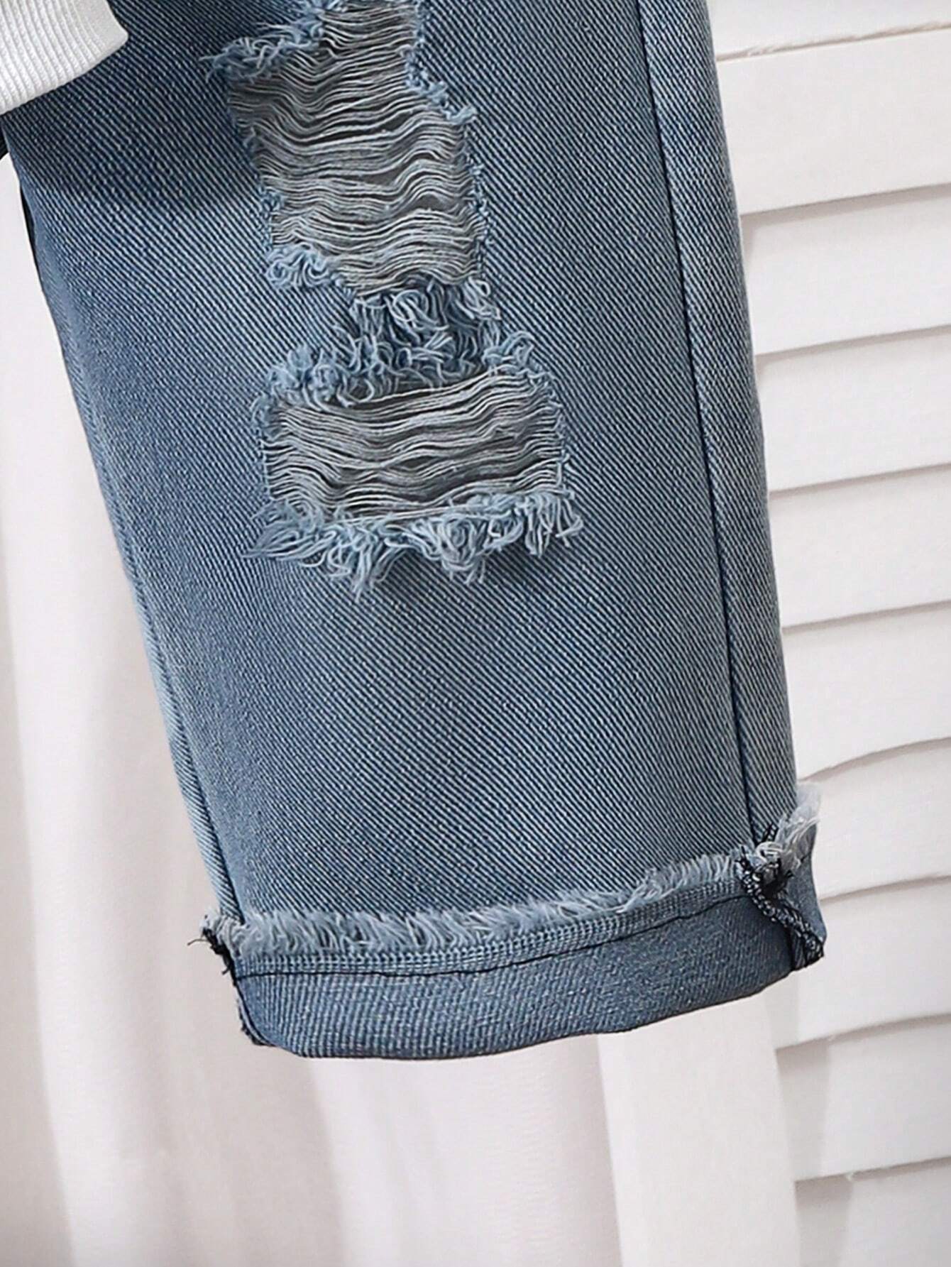  | Baby Boy Patchwork Denim Pocket Round Neck Long Sleeve Top And Distressed Jeans Set | Dress | Shein | OneHub