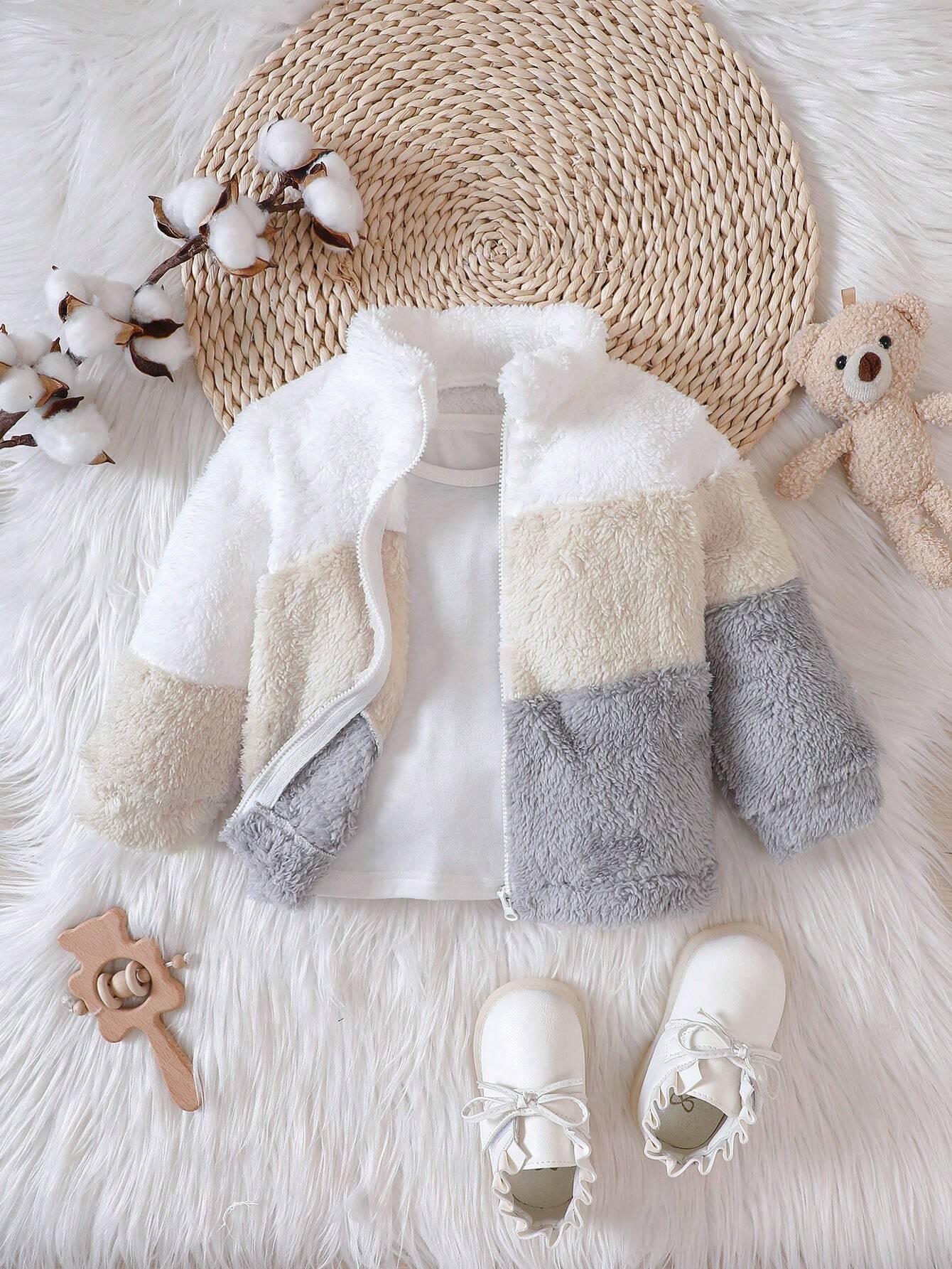  | SHEIN Baby Boy Reversible Fleece Grey Patchwork Zipper Jacket , Fashionable Street Style Fit For Autumn/Winter Outings, Soft Plush Fabric, Comfortable | Dress | Shein | OneHub