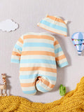  | SHEIN Baby Boy Striped & Cartoon Graphic Button Front Jumpsuit & Hat PJ Set | Bodysuit | Shein | OneHub