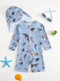  | SHEIN Baby Boy's Cartoon Ocean Animals Printed Long Sleeve One-Piece Swimsuit With Hat | Dress | Shein | OneHub
