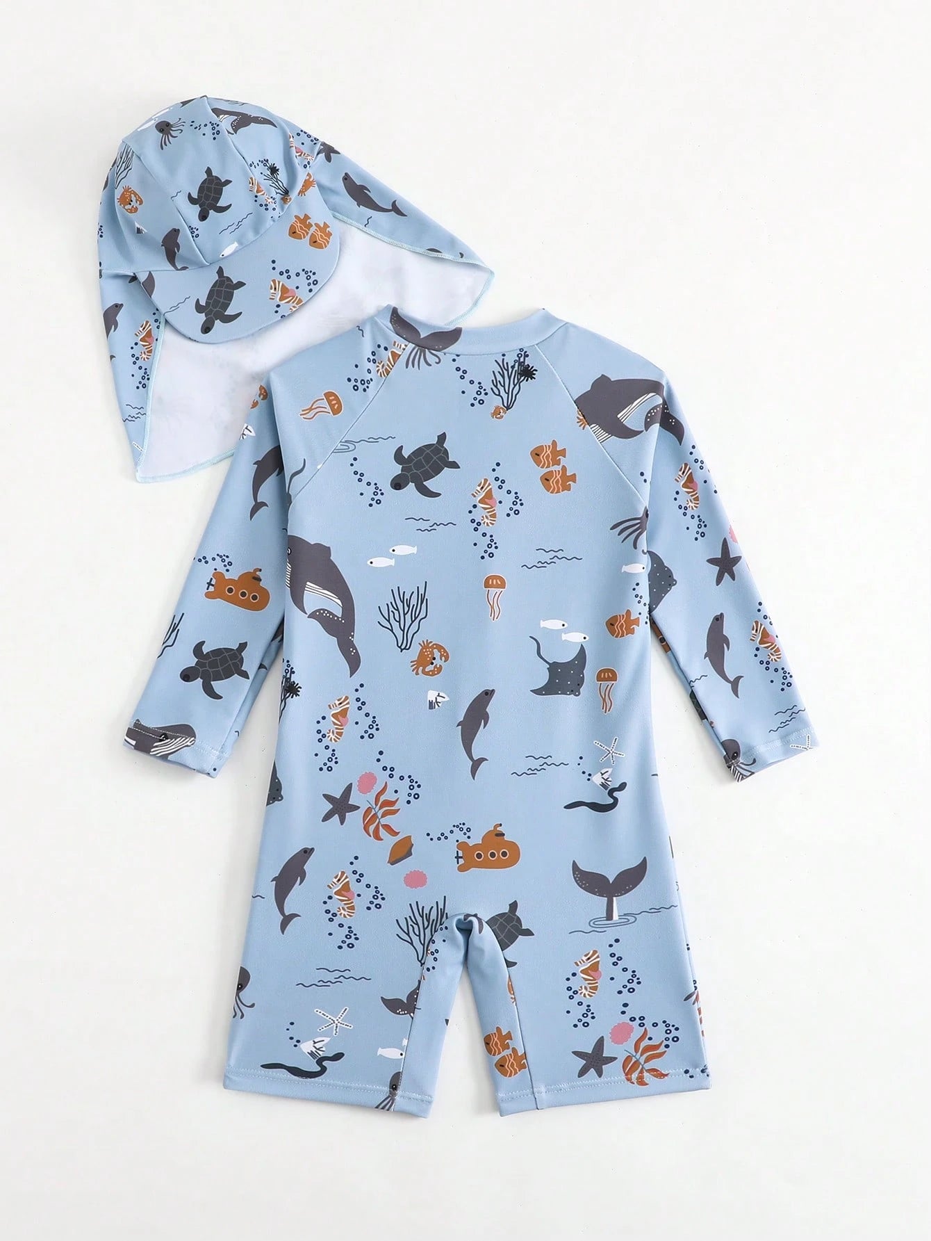  | SHEIN Baby Boy's Cartoon Ocean Animals Printed Long Sleeve One-Piece Swimsuit With Hat | Dress | Shein | OneHub