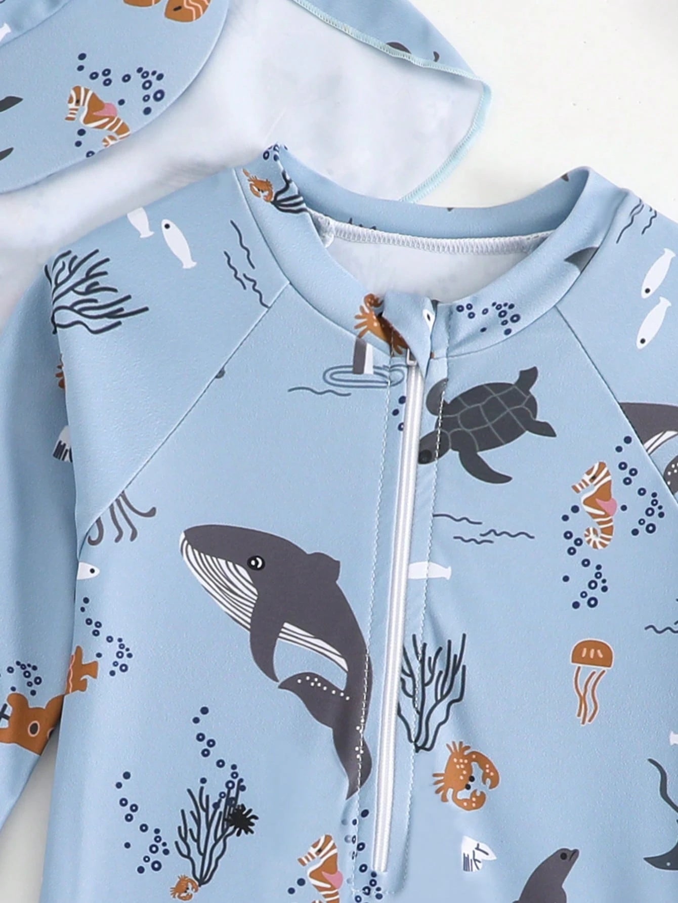  | SHEIN Baby Boy's Cartoon Ocean Animals Printed Long Sleeve One-Piece Swimsuit With Hat | Dress | Shein | OneHub