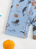  | SHEIN Baby Boy's Cartoon Ocean Animals Printed Long Sleeve One-Piece Swimsuit With Hat | Dress | Shein | OneHub