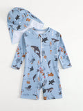  | SHEIN Baby Boy's Cartoon Ocean Animals Printed Long Sleeve One-Piece Swimsuit With Hat | Dress | Shein | OneHub