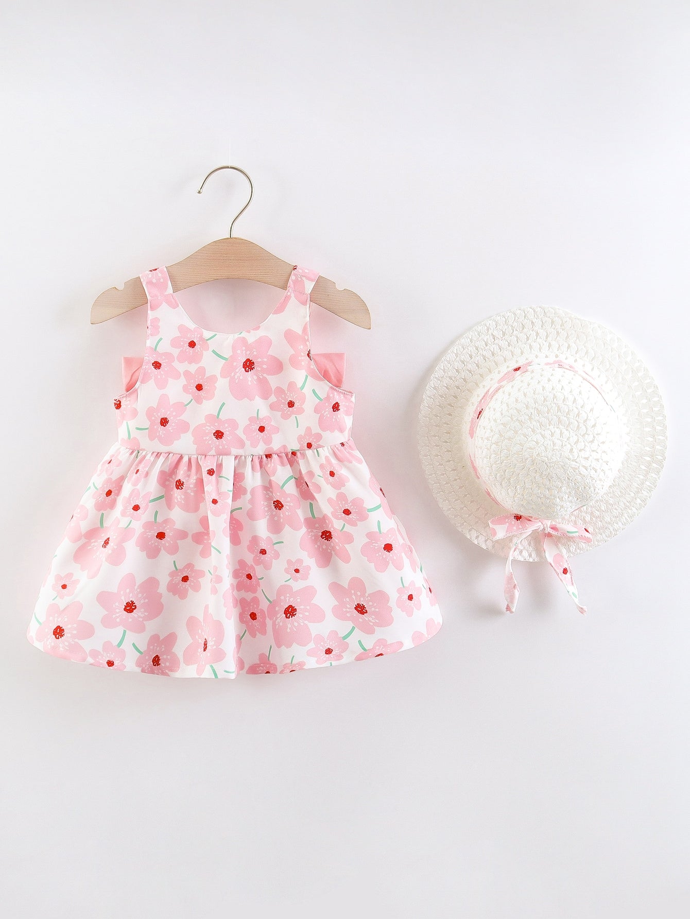  | SHEIN Baby Girl Floral Print Big Bow Cami Dress & Hat | Dress | Shein | OneHub