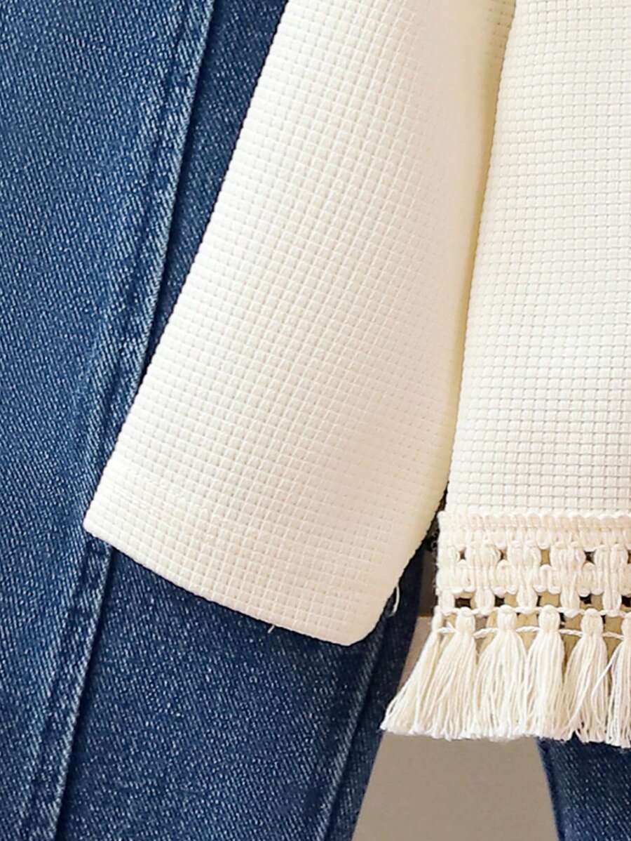  | SHEIN Baby Girl Solid Color Fringed Long Sleeve Top And Fringe Denim Pants Set | Bodysuit | Shein | OneHub