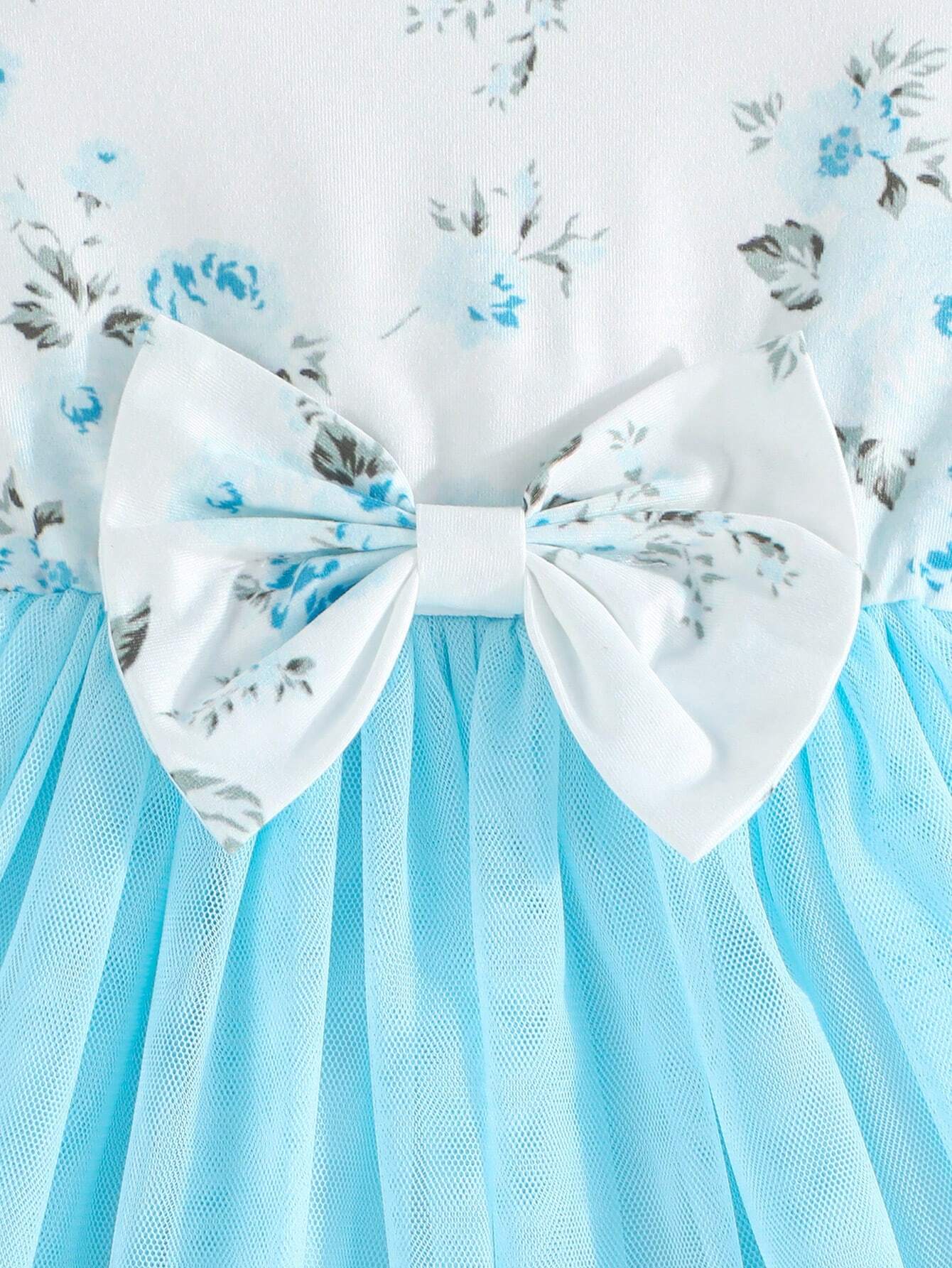  | SHEIN Baby Girl Summer Double-Layer Mesh Dress With Ruffle Sleeve Opening And Flower Print, Round Neck And Dual-Layer Mesh With Bow Decoration | Dress | Shein | OneHub