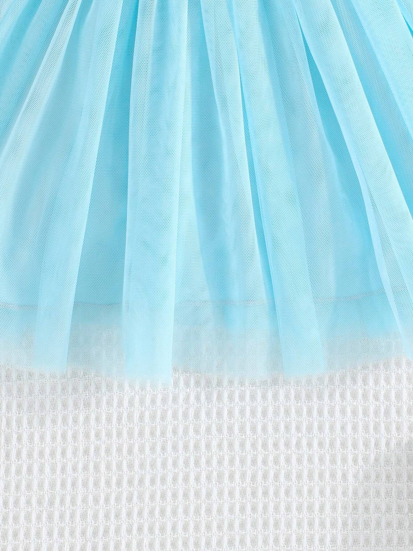  | SHEIN Baby Girl Summer Double-Layer Mesh Dress With Ruffle Sleeve Opening And Flower Print, Round Neck And Dual-Layer Mesh With Bow Decoration | Dress | Shein | OneHub