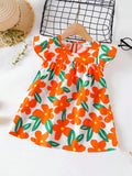 SHEIN Baby Girls' Floral Print Dress, Infant Short Sleeve Cute Princess Dress