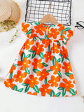 SHEIN Baby Girls' Floral Print Dress, Infant Short Sleeve Cute Princess Dress