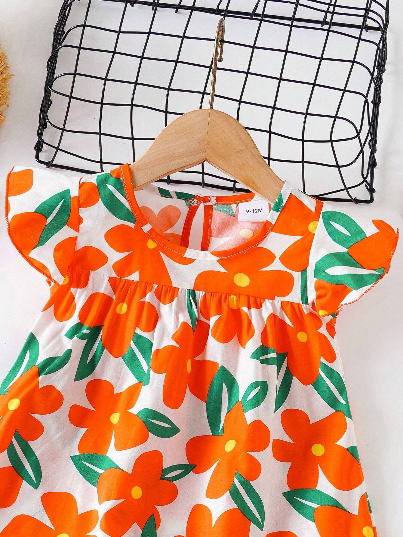 SHEIN Baby Girls' Floral Print Dress, Infant Short Sleeve Cute Princess Dress