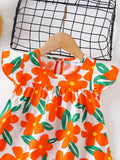 SHEIN Baby Girls' Floral Print Dress, Infant Short Sleeve Cute Princess Dress