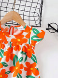 SHEIN Baby Girls' Floral Print Dress, Infant Short Sleeve Cute Princess Dress