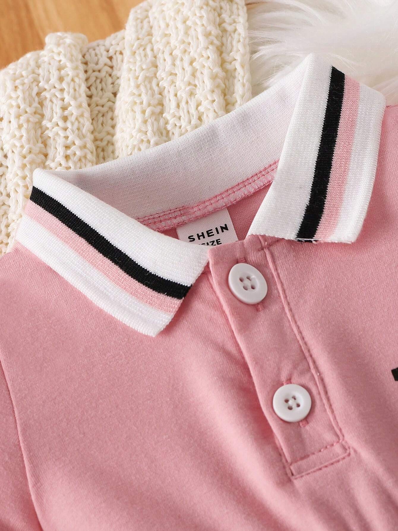  | SHEIN Baby Girl's Striped Bodysuit With Collar, Casual Simple Style With Letter Print For Spring And Summer | Dress | Shein | OneHub