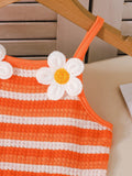 SHEIN Baby Girls' Summer Sleeveless Striped Dress With Embroidery Flower, Sweet Dress With Crossbody Bag