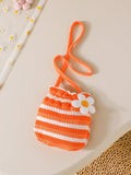 SHEIN Baby Girls' Summer Sleeveless Striped Dress With Embroidery Flower, Sweet Dress With Crossbody Bag