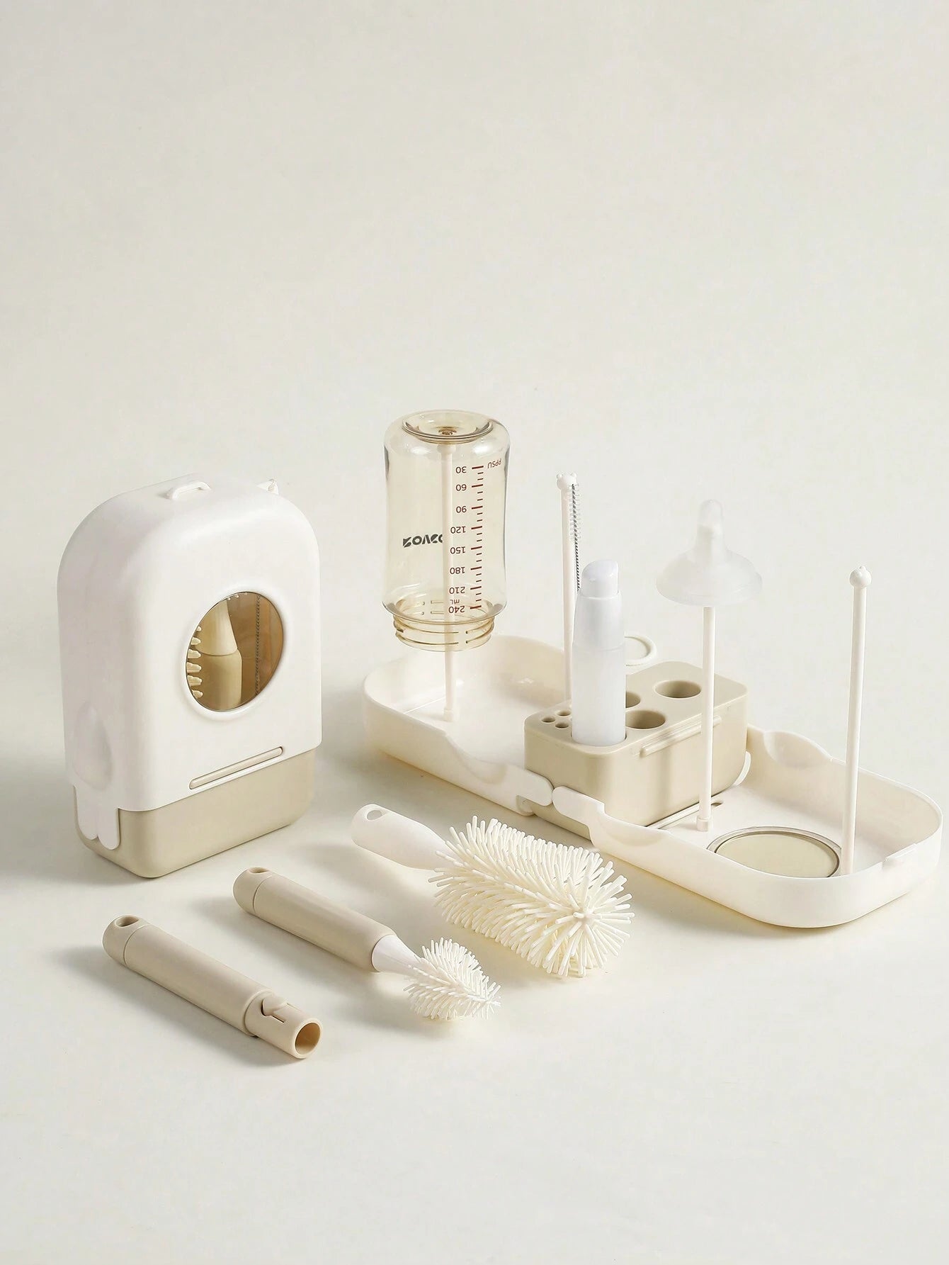 SHEIN Baby Silicone Portable Bottle Brush Set, Newborn Cleaning Brush For Travel, Multi-Function Bottle Drying Rack & Storage Box