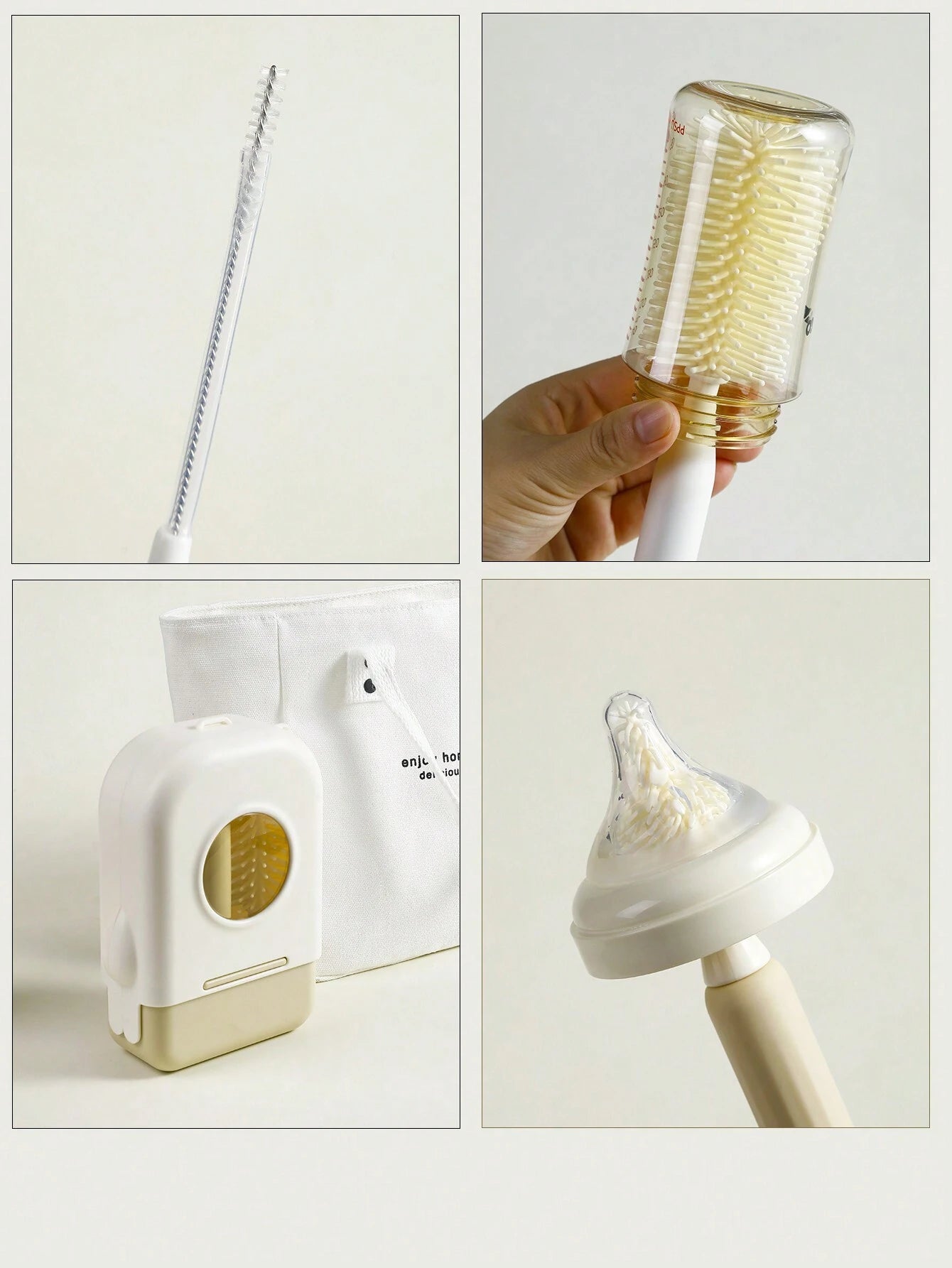 SHEIN Baby Silicone Portable Bottle Brush Set, Newborn Cleaning Brush For Travel, Multi-Function Bottle Drying Rack & Storage Box